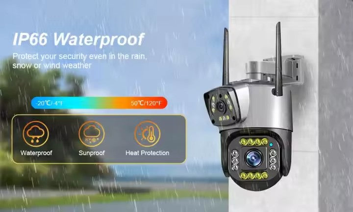 Cameră Supraveghere Inteligentă cu 2 Camere AT PERFORMANCE® – 4MP, WiFi, Audio, Vedere Nocturnă, Rotire 360° Orizontală